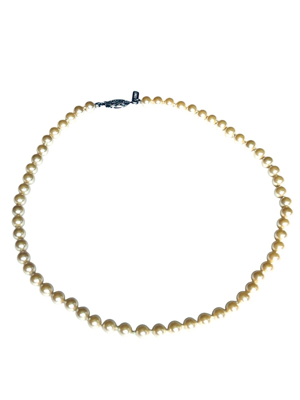 Vintage Vendome Signed 1950s Single Strand Faux Glass Pearls Silver Toned Clasp